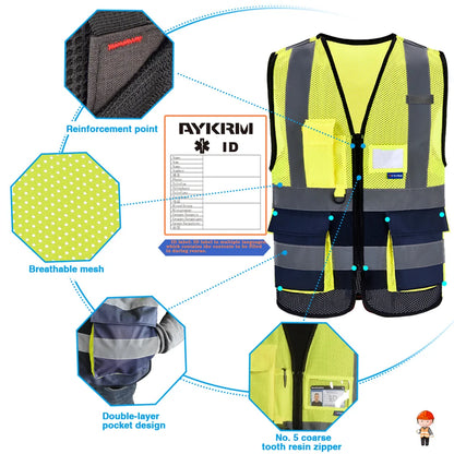 Hi-Vis Reflective Vest with Zip Pocket - Custom Logo