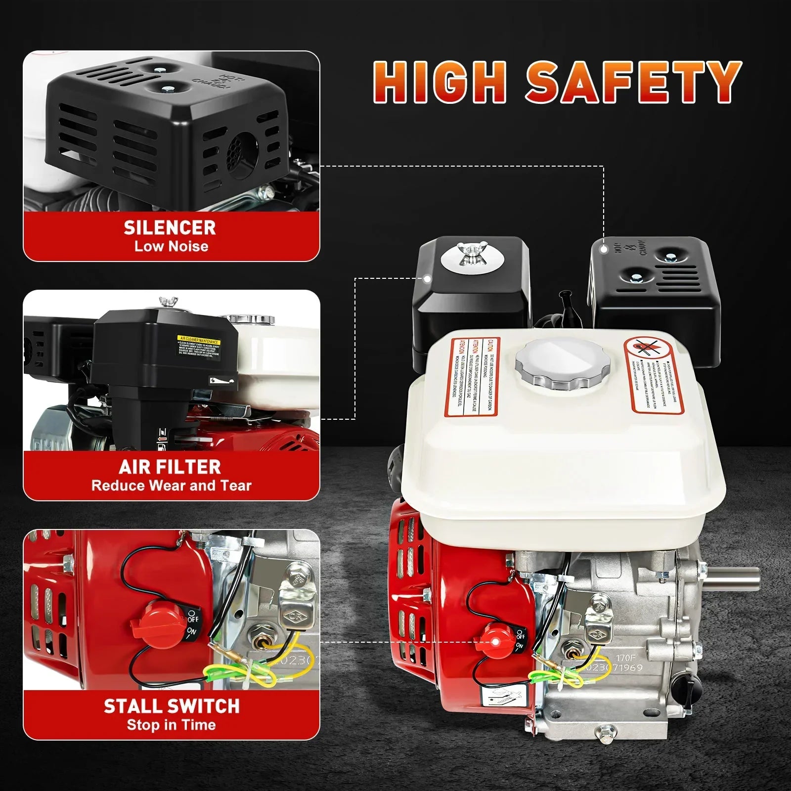 6.5HP 4-Stroke Gas Engine for Honda GX160 OHV  Pull Start  Air Cooling System 200cc