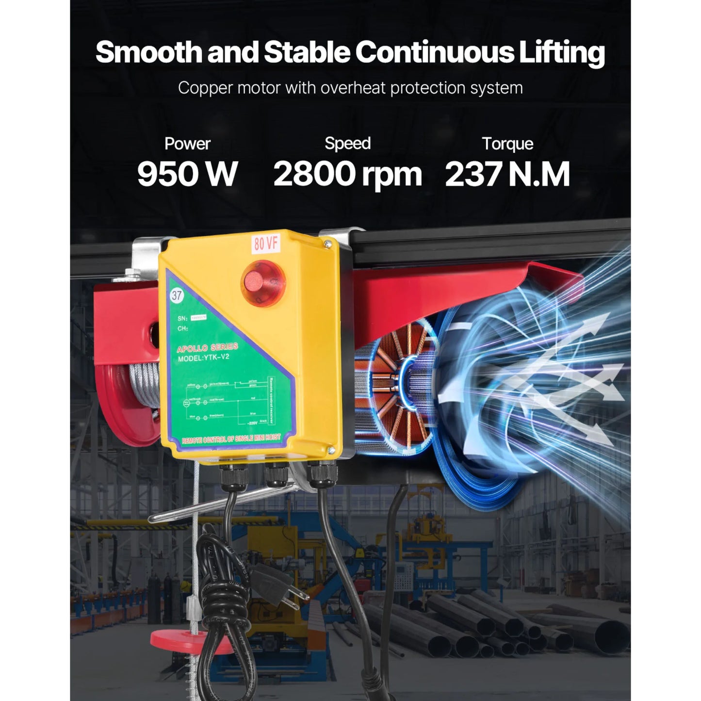 Electric Cable Hoist Winch 1320-2200 lbs with Remote