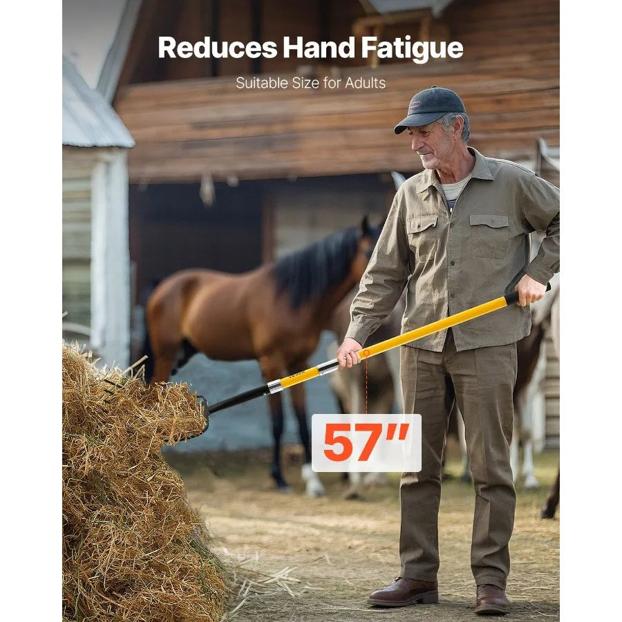 5 Tines Garden Fork Fiberglass Handle 57 in Digging Spading Pitchfork Heavy Duty