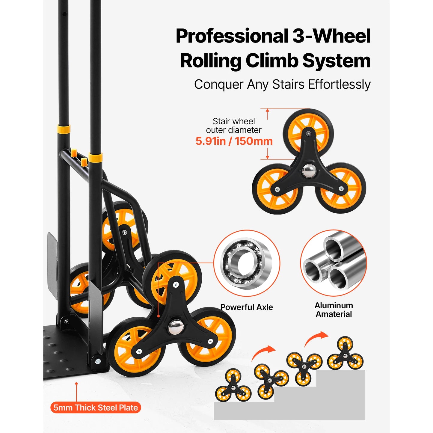 Stair Climbing Hand Truck 440/770 lbs with 6 Wheels