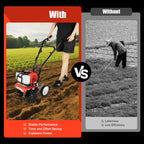 52CC 1700W Gasoline Garden Tiller Cordless 2-stroke Air-Cooled Cultivator Rotary for Trenching Loosening 12in/30cm Wide 12cm dp