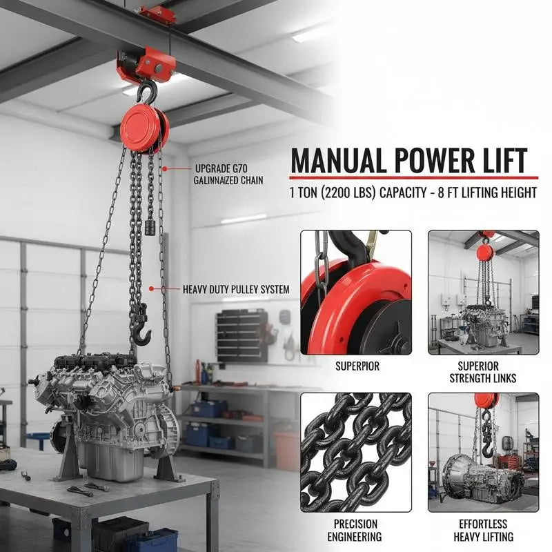Manual Chain Block 2200 lbs, 8 ft Lift - G70 Chain