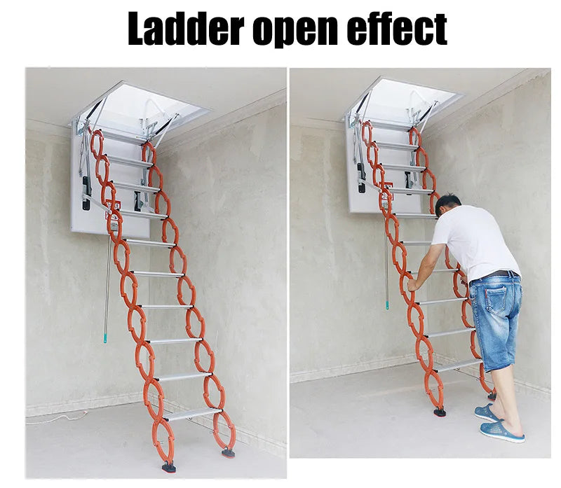 Steel attic Telescopic Ladder with hatch Ceiling fold Stairs Home  loft Ladder Pull Down Custom Size 5ft-12ft