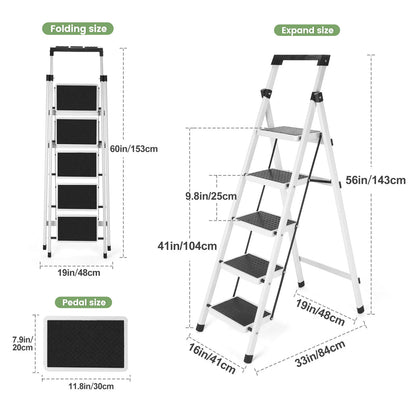Heavy-Duty Step Ladder Stool with Handrail - Anti-Slip