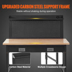 2000lbs Hardwood Workbench Oak Plank Garage Work Table Carbon Steel with 3m Cable 30 Hooks for Garage Office Workshop