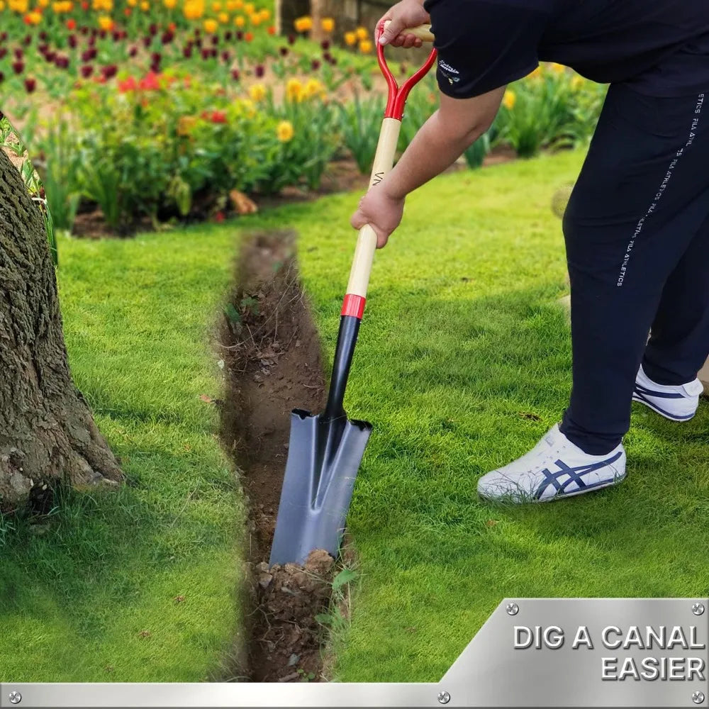 Professional Transplanting Spade Shovel, 45-Inch Steel D-Grip with Wooden Handle for Gardening and Digging