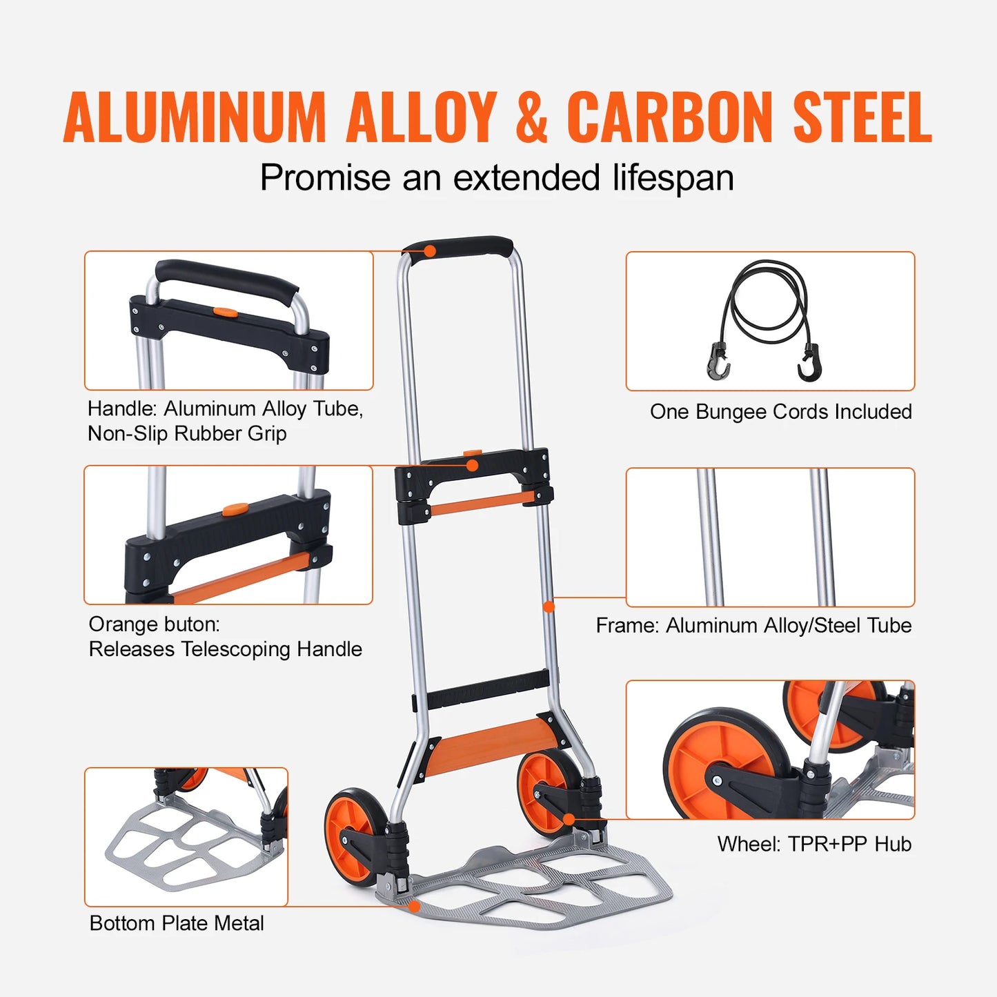 Folding Hand Truck 176-309 lbs with Telescoping Handle