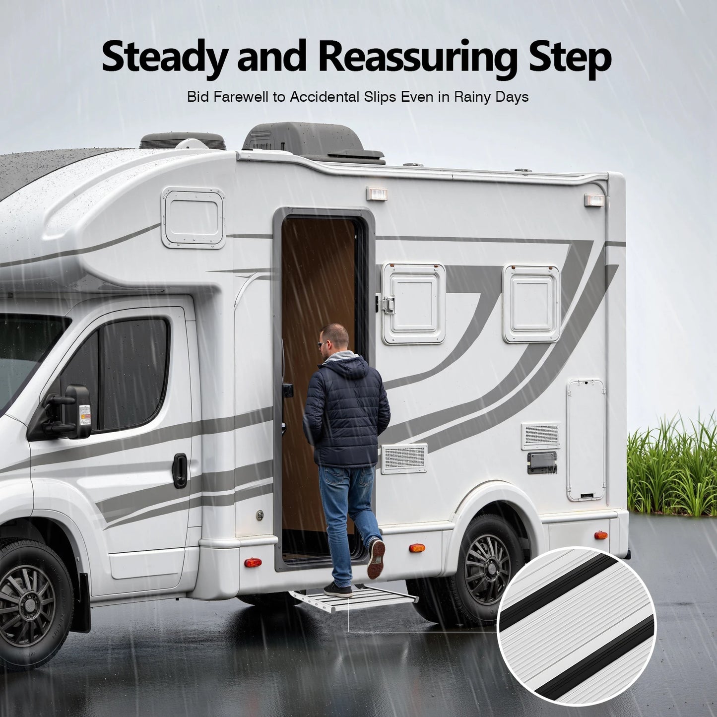 Folding RV Step 150kg with LED Light - Aluminum
