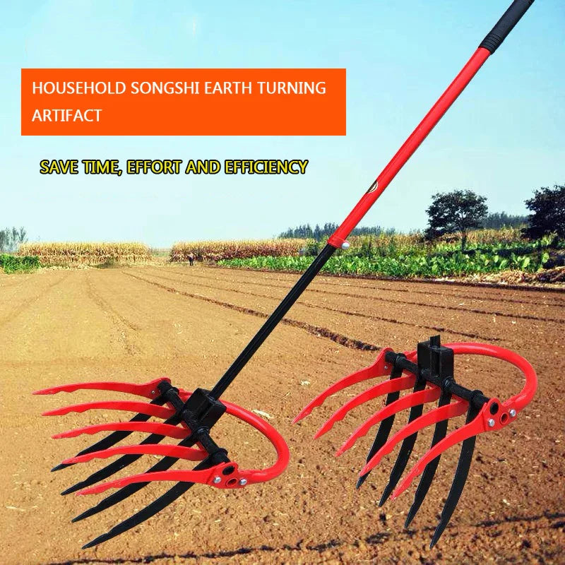Digging soil pine artifact artificial land reclamation tool steel fork hoe agricultural loose soil tool