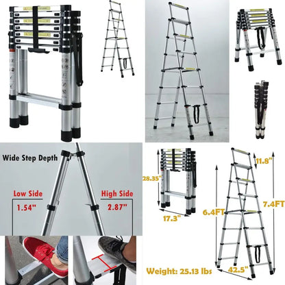 Aluminum A-Frame Extension Ladder 6+7 ft, Folding