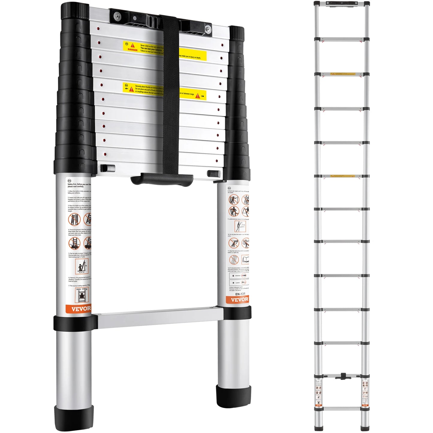 12.5 ft Telescoping Ladder 375 lbs - One-Button