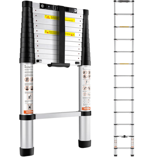 12.5 ft Telescoping Ladder 375 lbs - One-Button
