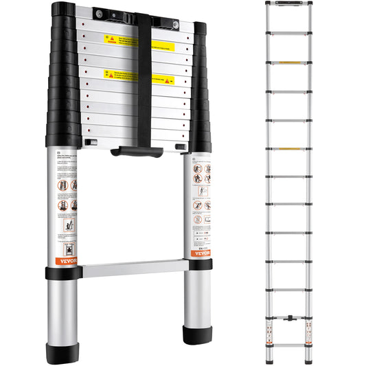 12.5 ft Telescoping Ladder 375 lbs - One-Button