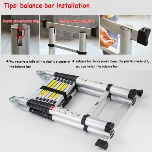 Telescoping Ladder Stainless Steel Folding Ladder Portable Extendable Loft Ladder Capacity Max Load 150kg/330lb,EN131