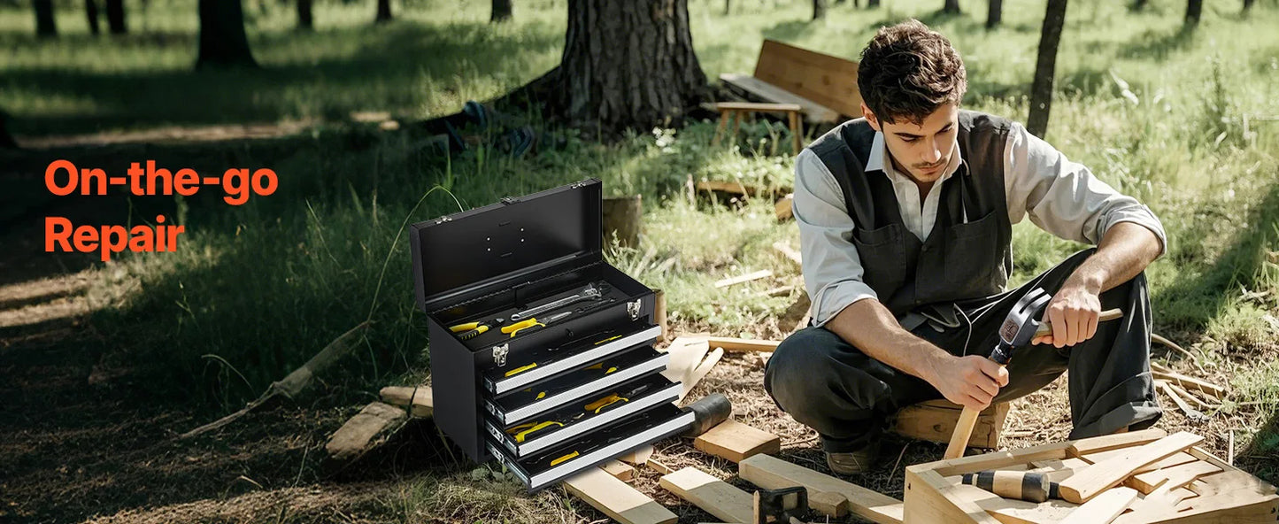 20.5" Metal Tool Box with 4 Locking Drawers