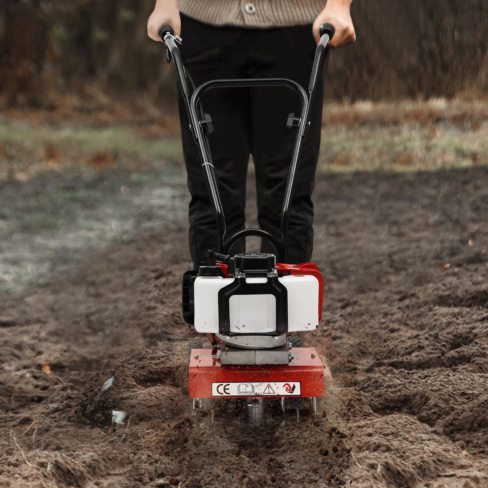 52CC Farm Cultivator Scarifier Garden Tiller Gasoline Farming Cultivation Tool Soil Loosening 4 Blades 1700W for Farmlands