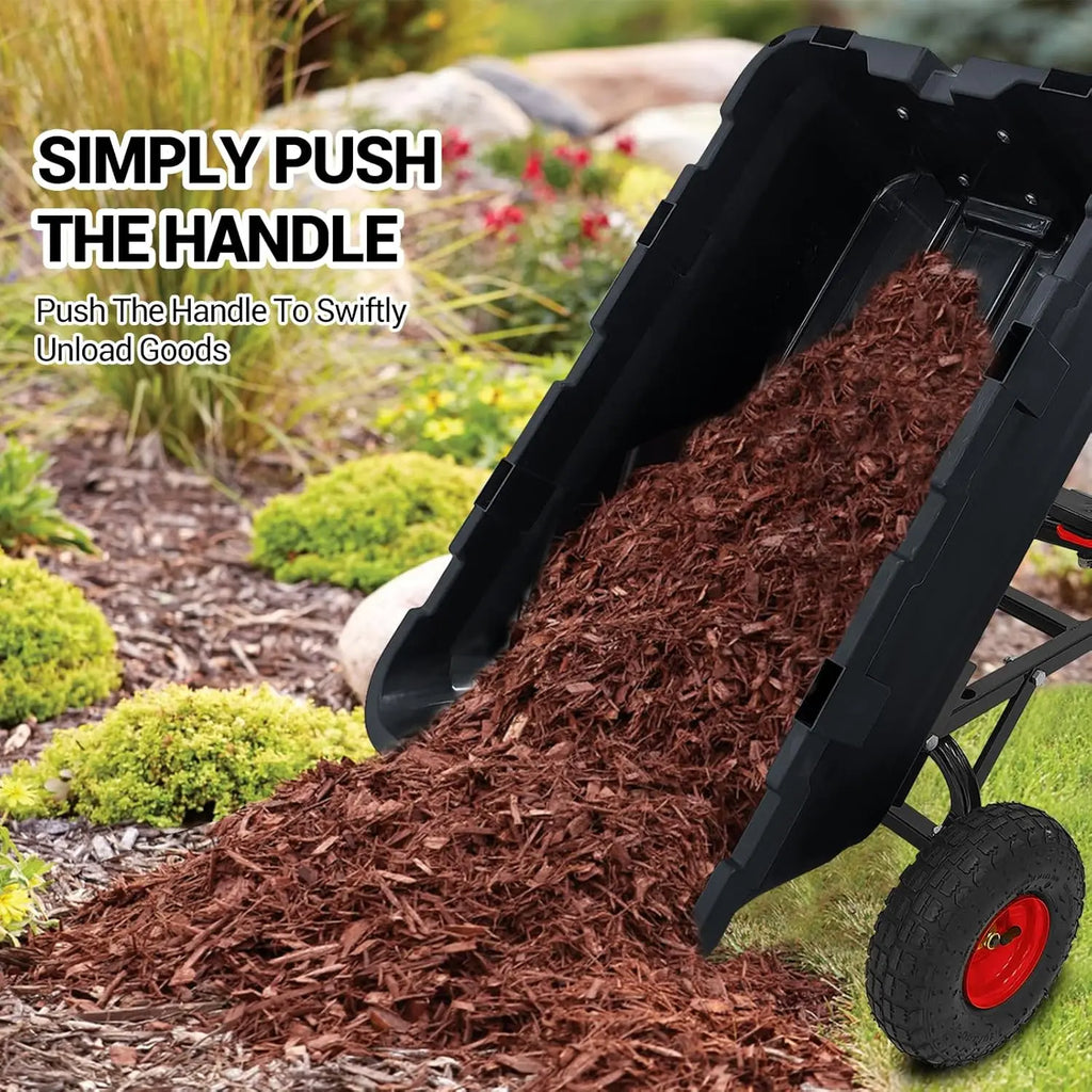 800 Lbs Garden Dump Carts, Heavy Duty Yard Cart, 4 Wheel Wheelbarrow with 10in Tires,180°Rotating Handle, for Plants, Soil, Sand