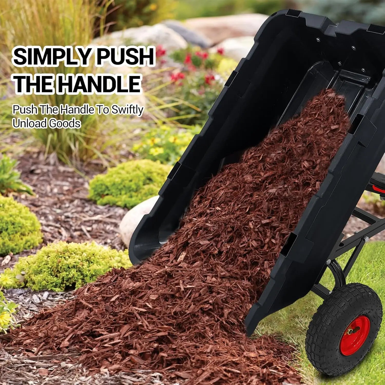 800 Lbs Garden Dump Carts, Heavy Duty Yard Cart, 4 Wheel Wheelbarrow with 10in Tires,180°Rotating Handle, for Plants, Soil, Sand