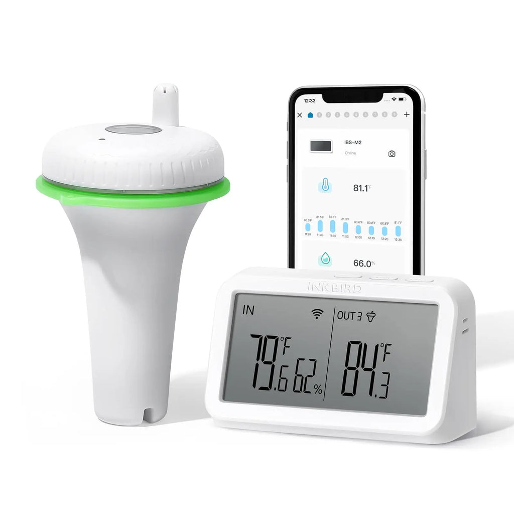 2nd-Gen Wireless Pool Thermometer with IBS-M2 Wifi Gateway Combo Waterproof Digital Floating Thermometer for Spa Pond