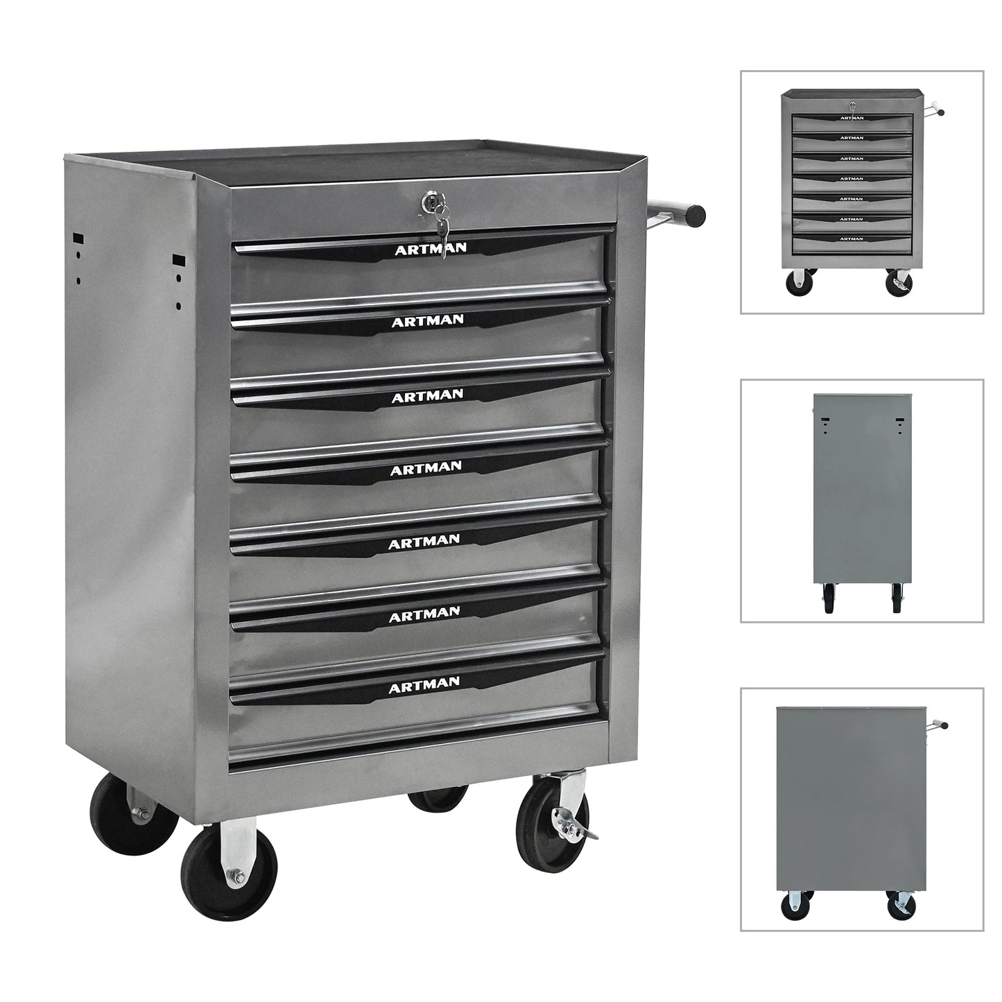 7-Drawer Rolling Tool Cabinet - Lockable Steel, Red