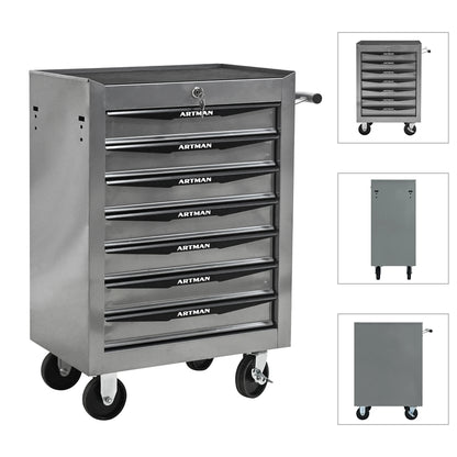 7-Drawer Rolling Tool Cabinet - Lockable Steel, Red