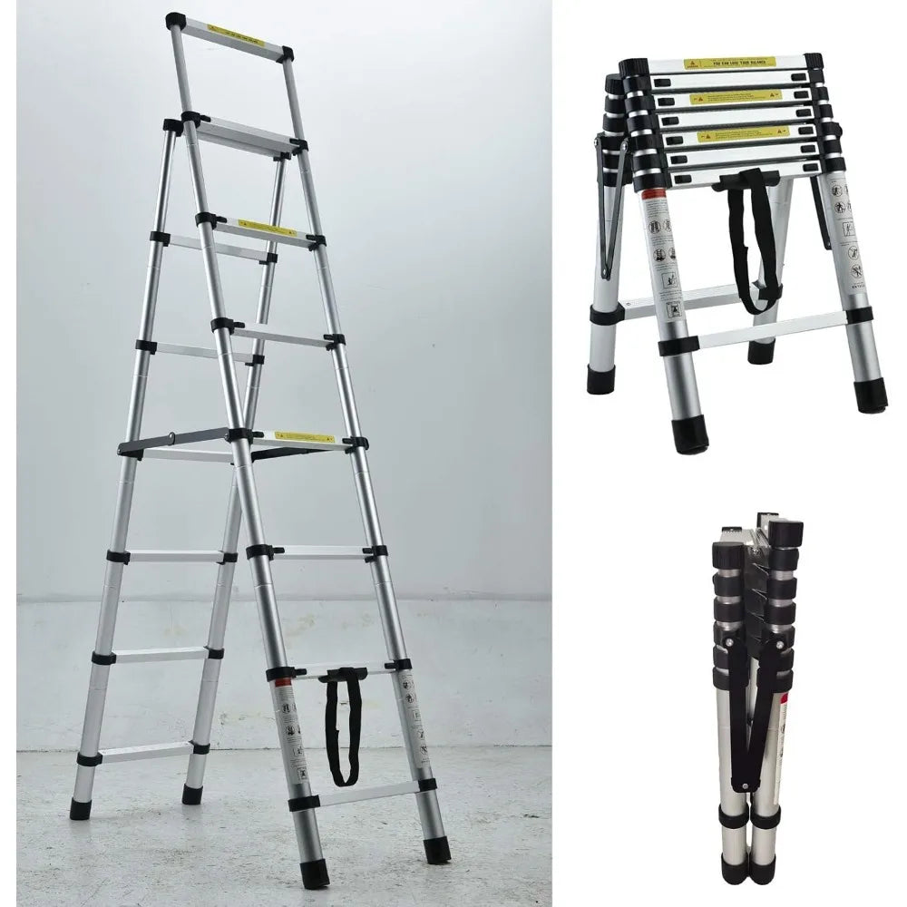 Aluminum A-Frame Extension Ladder 6+7 ft, Folding
