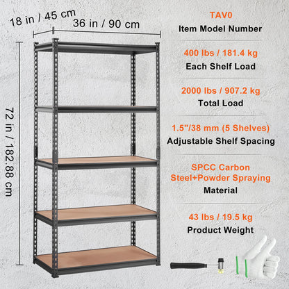 5-Tier Metal Storage Shelving Unit - Heavy Duty