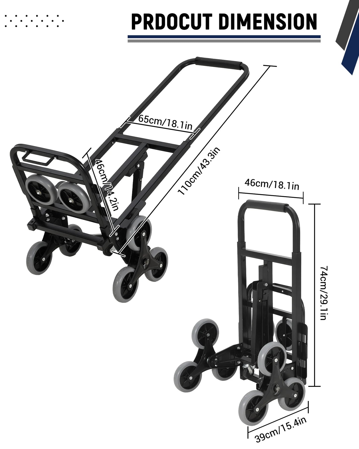 3-in-1 Stair Climbing Hand Truck 330 lbs, 10 Wheels