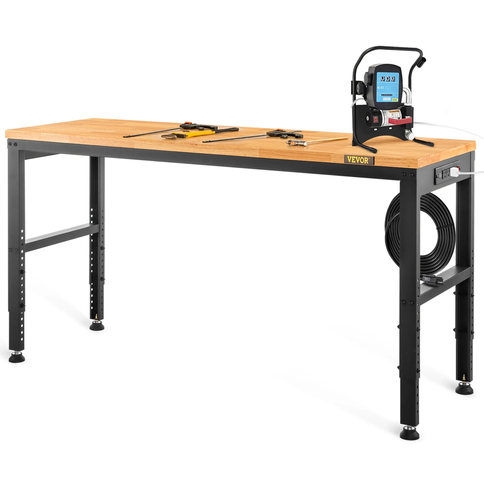 2000 lbs Adjustable Garage Workbench 48/61" L x 20" W Work Table with 28.3"-38.1" Height & Hardwood Top for Office Home