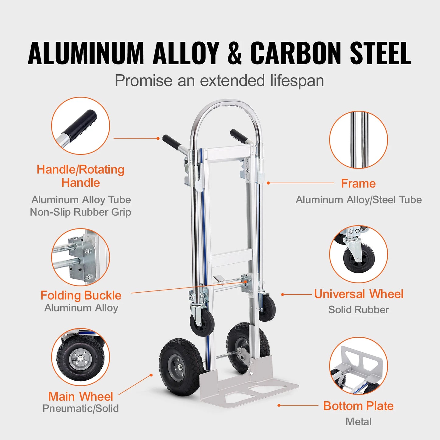 Industrial Folding Hand Truck Aluminum - Collapsible Cart