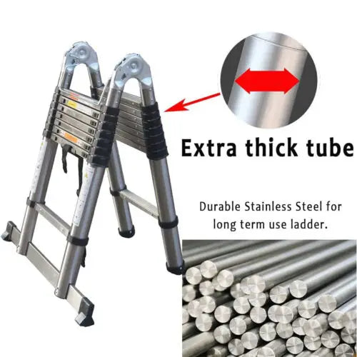 Telescoping Ladder Stainless Steel Folding Ladder Portable Extendable Loft Ladder Capacity Max Load 150kg/330lb,EN131
