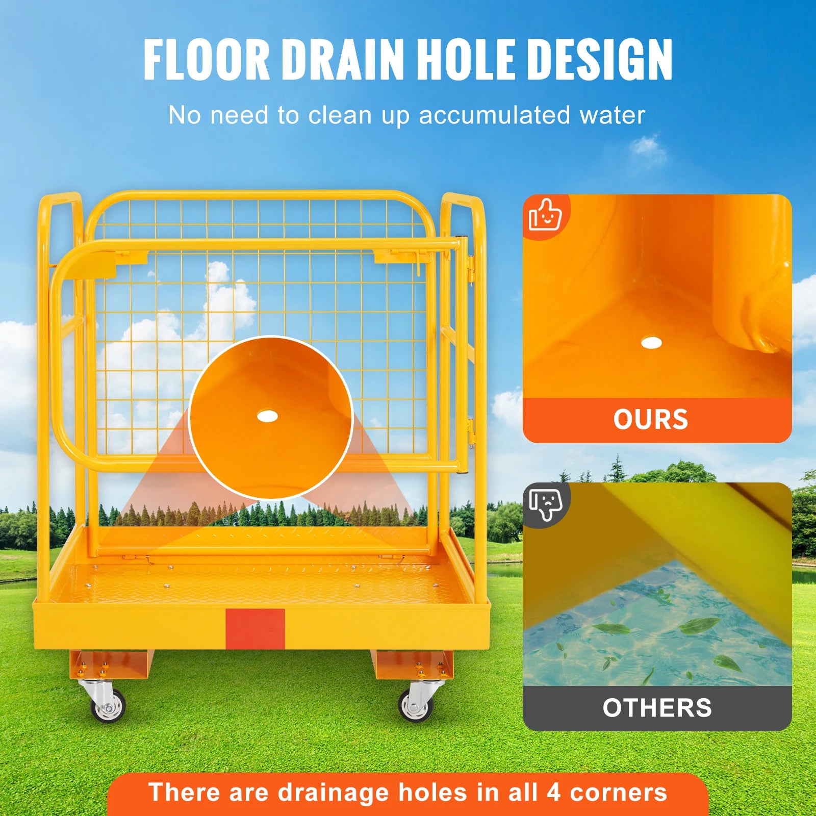 1200lbs Forklift Safety Cage Folding Security Platform with Lockable Swivel Wheels Holds 1 to 2 Adults for Aerial Work