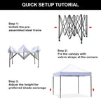 3x3m Pop Up Canopy Tent, Instant Setup, Vented Roof, Waterproof, for Beach, Patio, Camping, with Bag, 8 Stakes & 4 Ropes