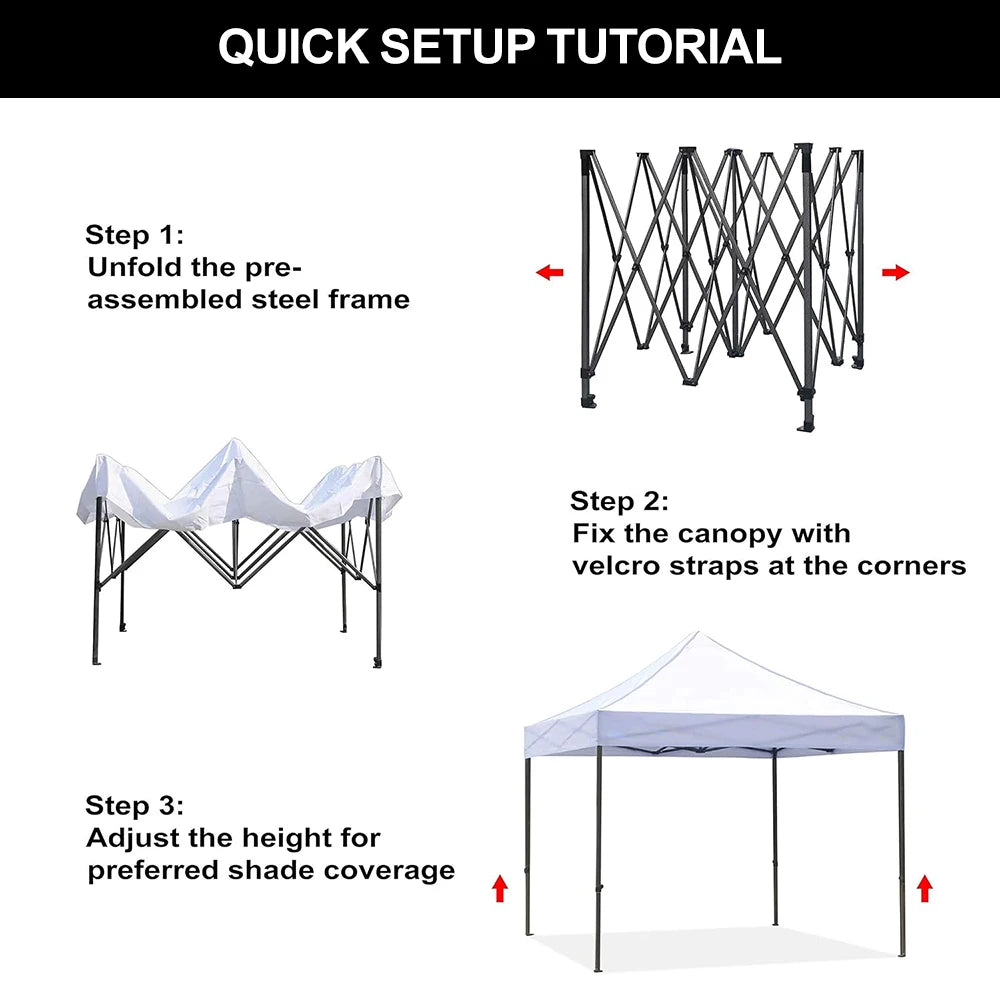 3x3m Pop Up Canopy Tent, Instant Setup, Vented Roof, Waterproof, for Beach, Patio, Camping, with Bag, 8 Stakes & 4 Ropes