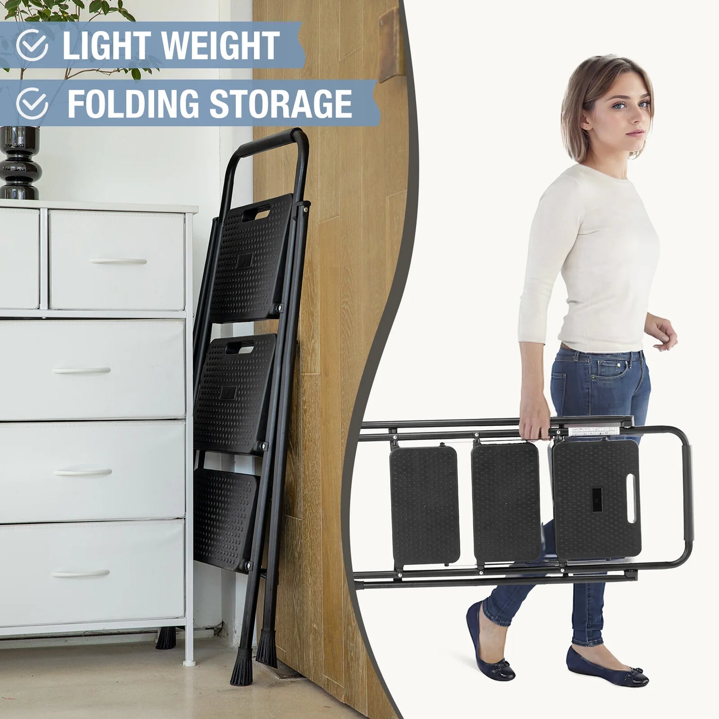 2/3-Step Folding Ladder Stool 800 lbs - Anti-Slip
