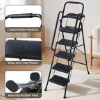 5 Step Folding Ladder with Handrails, 500 Lbs Capacity, Anti-Slip Pedals & Tool Platform for Home Kitchen Office
