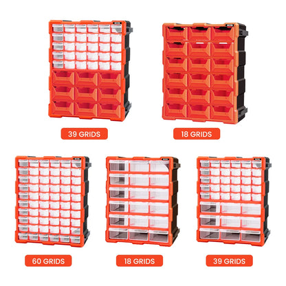 Stackable Parts Storage Box 18-60 Drawers, Clear