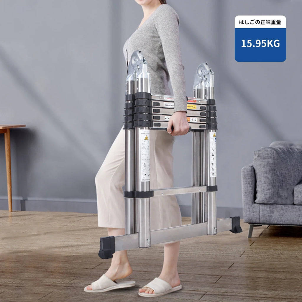 Telescoping Ladder Stainless Steel Folding Ladder Portable Extendable Loft Ladder Capacity Max Load 150kg/330lb,EN131