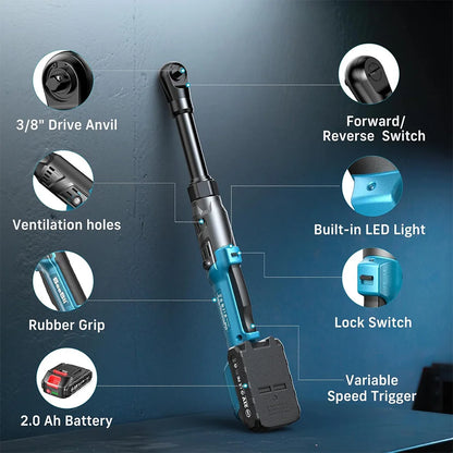 21V Cordless Ratchet Wrench 3/8" 80Nm Extended