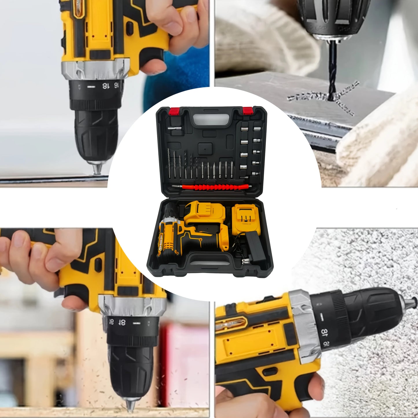 Cordless Drill Kit 24-Piece with 2 Batteries & LED