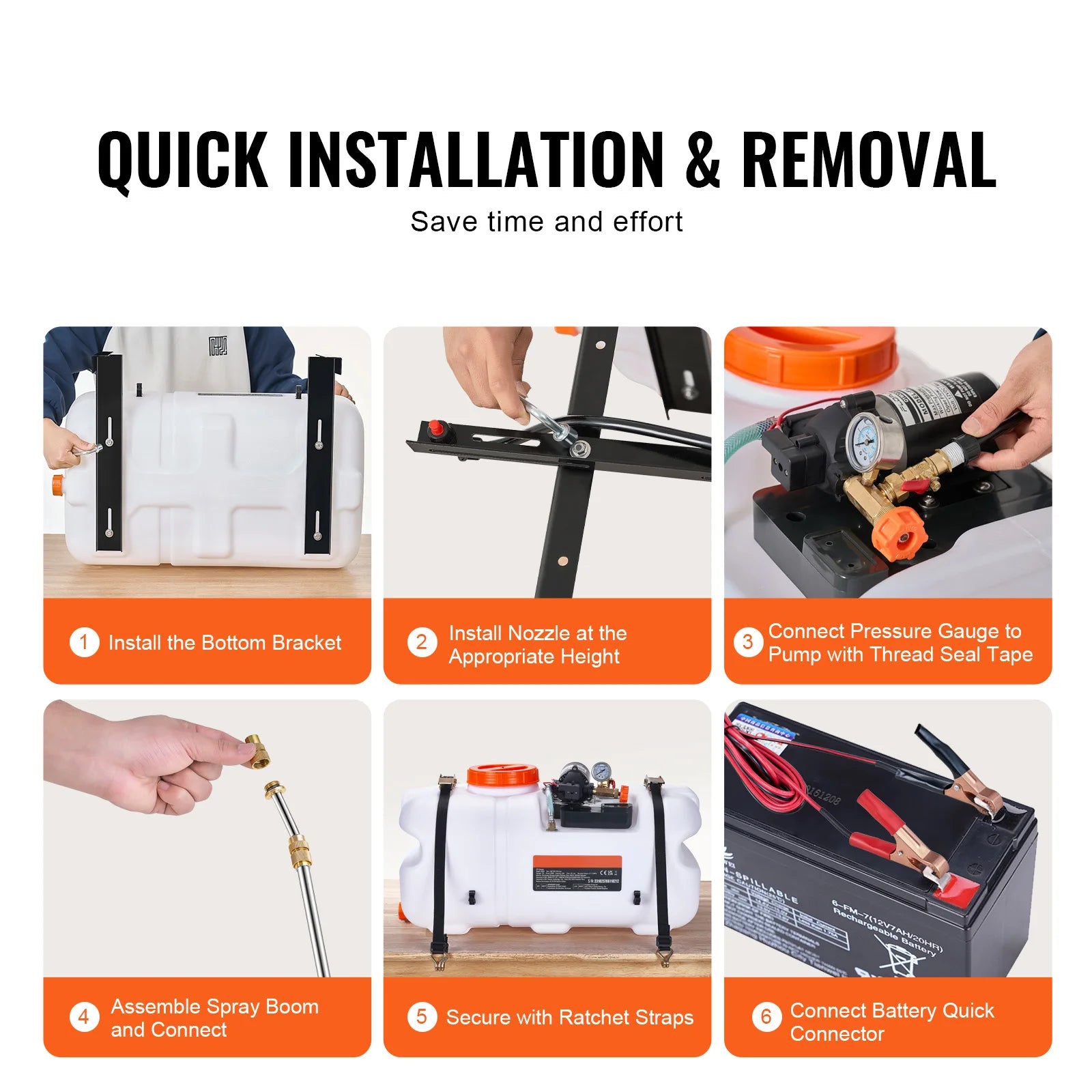 ATV Spot Sprayer 15.9 Gal/60 L ATV/UTV Broadcast Sprayer with Nozzle Boom 12 V Pump Weed Sprayer with Water Tank White