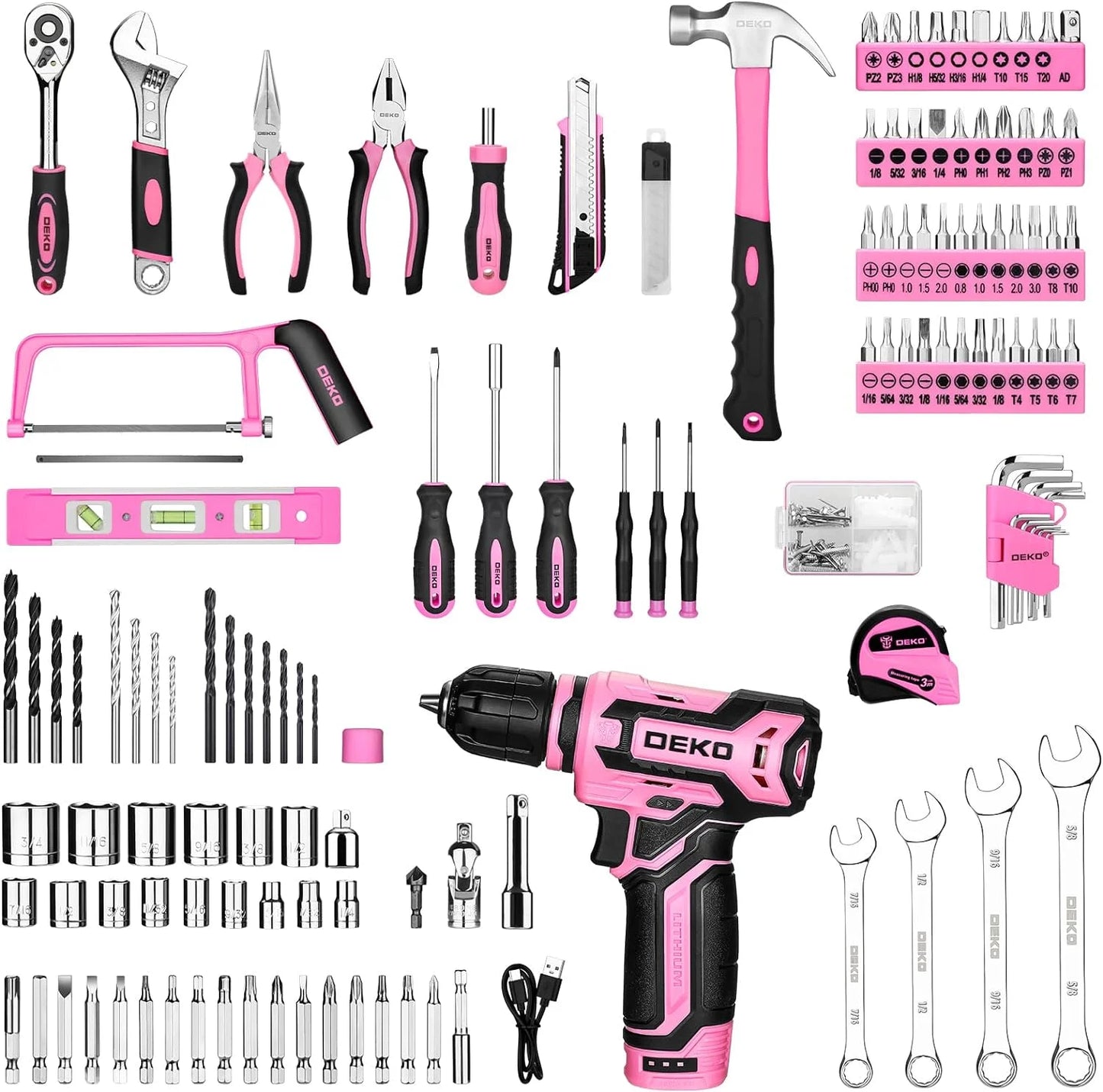 Home Mechanic Tool Kit with 12V Cordless Drill