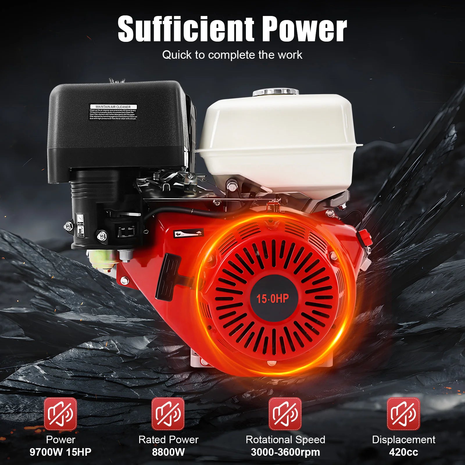9700w 15HP Gasoline Engine 4 Stroke Aluminum Alloy Iron Material Engine 420cc High-Power Garden Tool Gas Motor for Farm