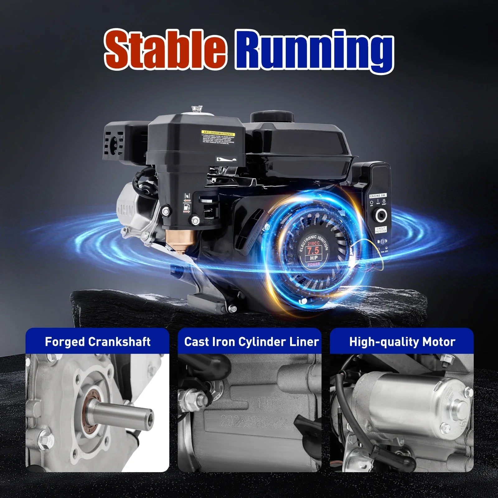 7.5HP 210cc 4-Stroke Petrol Engine With Electric Start Engine Single Cylinder for Compressor Scarifier Lawnmower Go Kart
