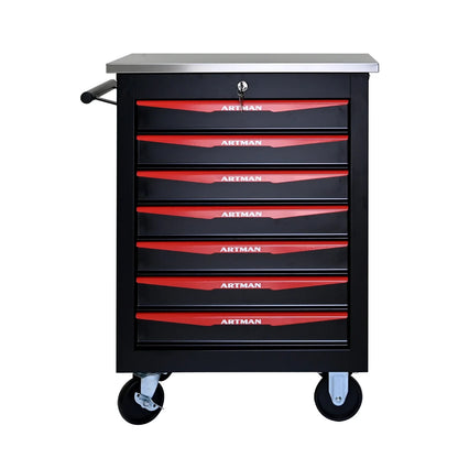 7-Drawer Rolling Tool Cabinet - Lockable Steel, Red