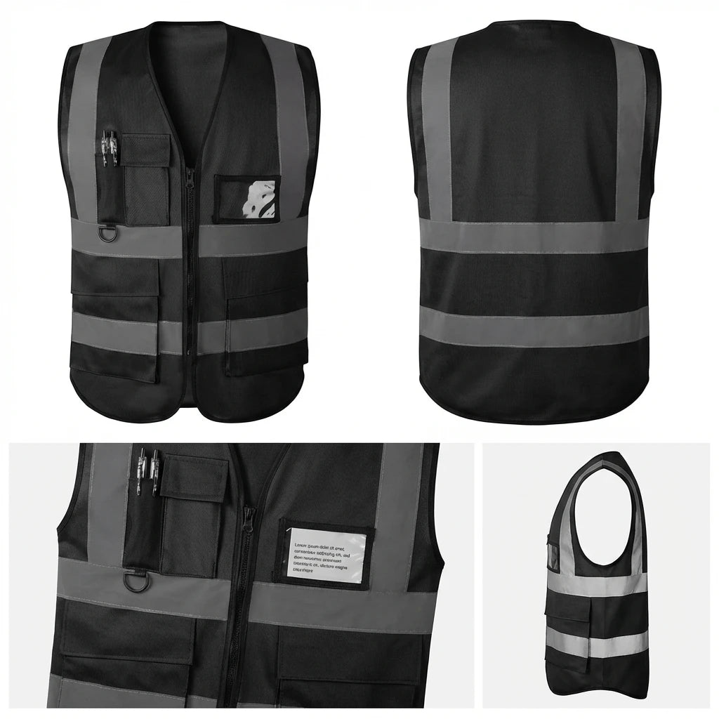 Reflective Safety Vest with Zip & Multi Pockets