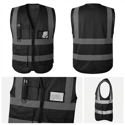 Reflective Safety Vest with Zip & Multi Pockets