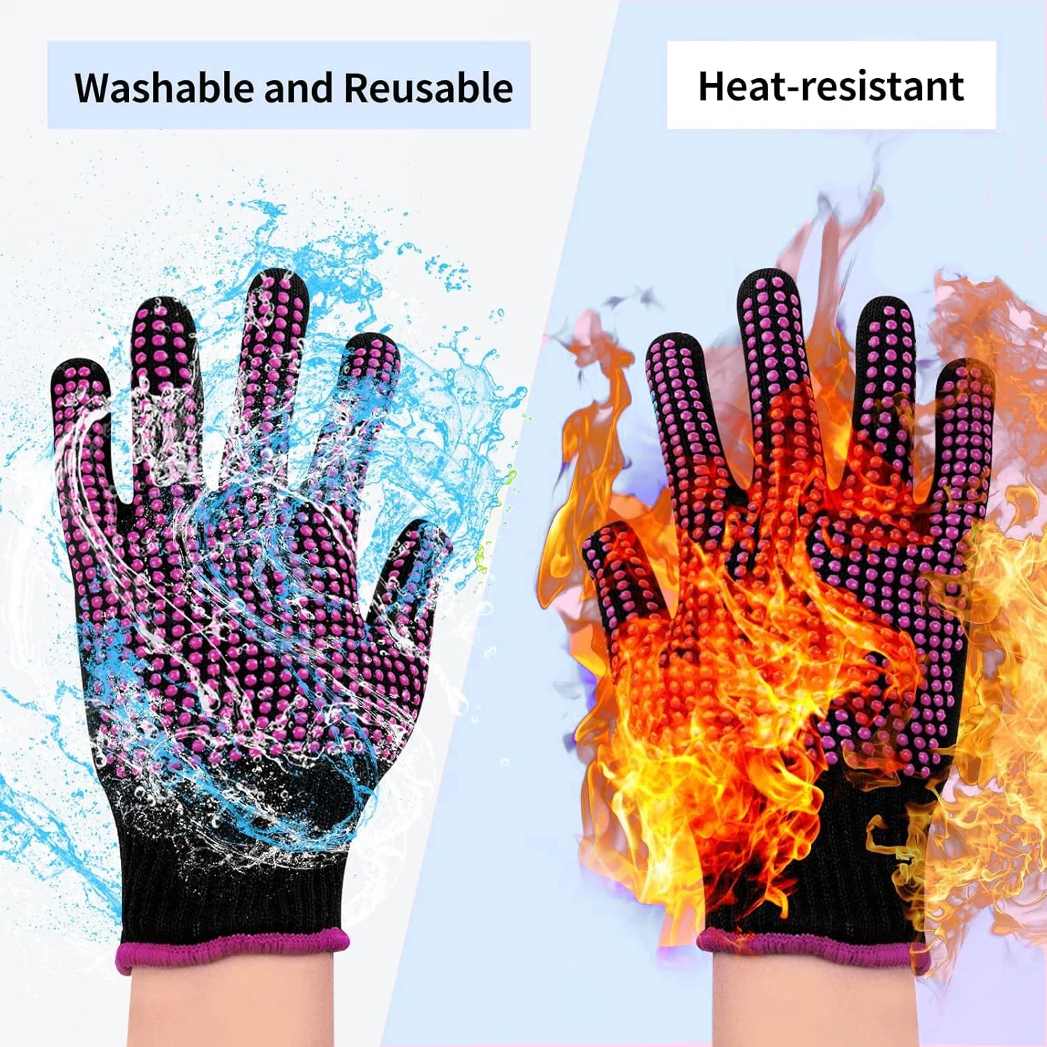 1 Pair Barbecue Anti-scald Gloves Heat Resistant BBQ Oven Gloves Kitchen Fireproof Anti-slip Gloves For Kitchen, Grill, Camping