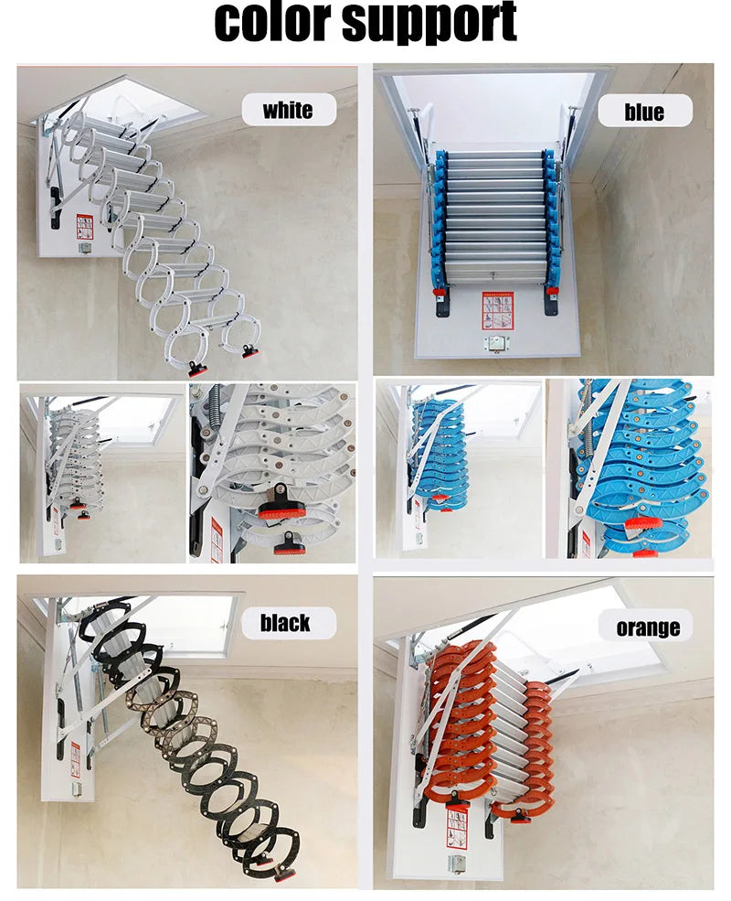 Steel attic Telescopic Ladder with hatch Ceiling fold Stairs Home  loft Ladder Pull Down Custom Size 5ft-12ft